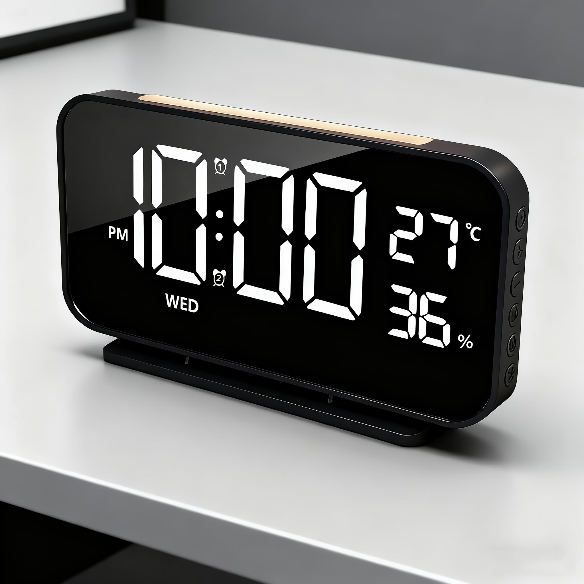Большой светодиодный цифровой будильник с дисплеем температуры и влажности | Режим 12/24 часа, Функция повтора сигнала, Двойная настройка будильника, 3 уровня яркости