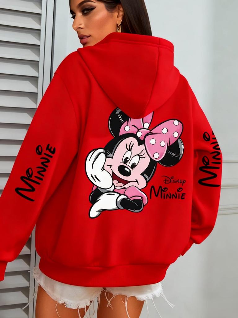 Disney Minnie Women Men Hoodie Cute Cartoon Print Oversized Loose Streetwear Autumn Winter Fashion Casual Pullover Sweatshirt
