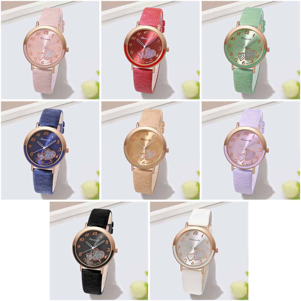 Women Heart Quartz Wristwatch Pu Leather Watches Clock Pointer Watch