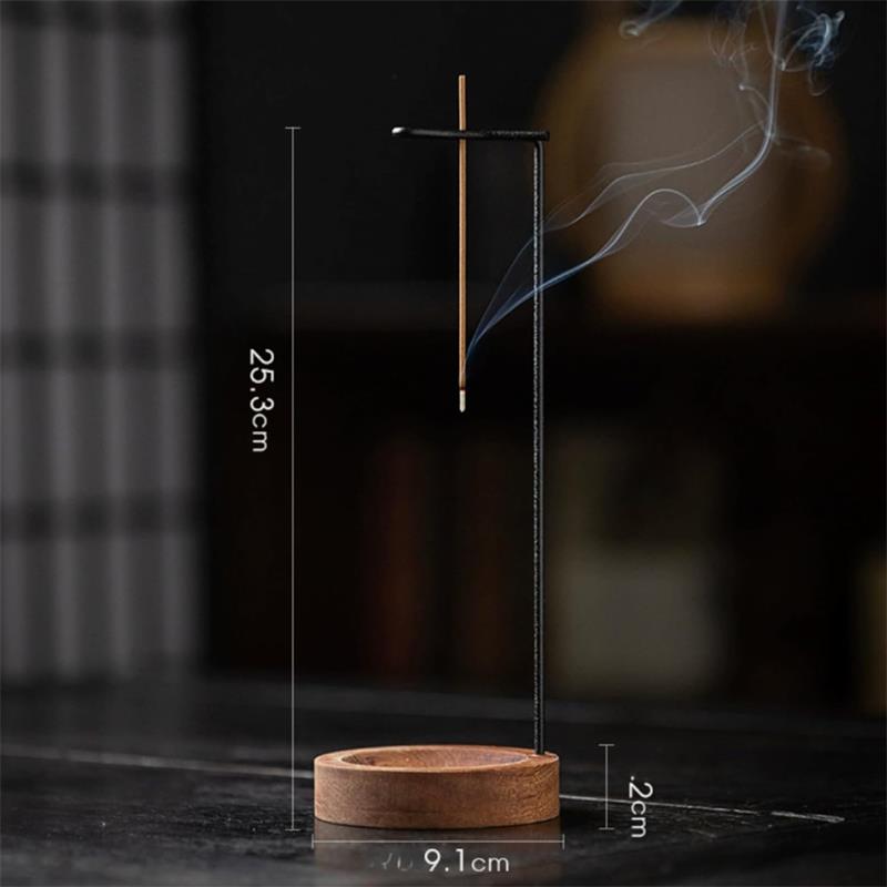 Upside Down Incense Stick Holder with Ash Catcher Bowl, Wooden and Metal Hanging Incense Burner, Clean Ash Collecting Design