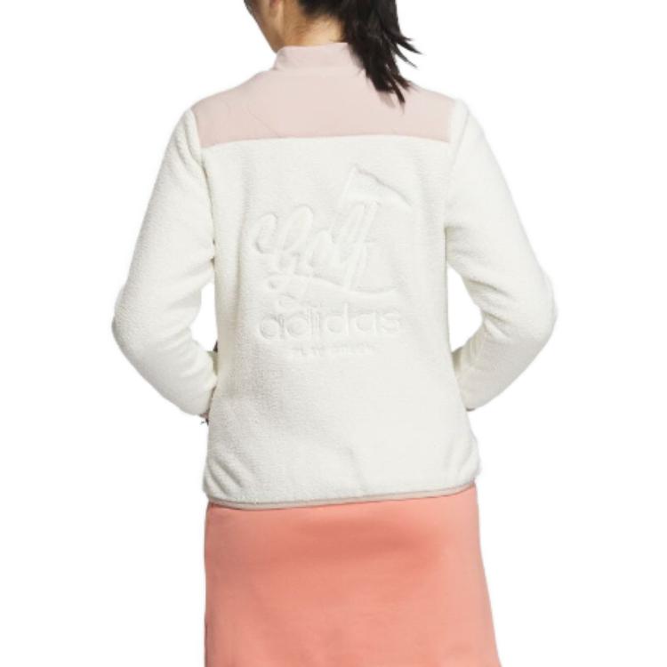 Adidas Color Block Letter Print Zipper Round Neck Long Sleeve Fleece Jacket Women Jackets White IA2784