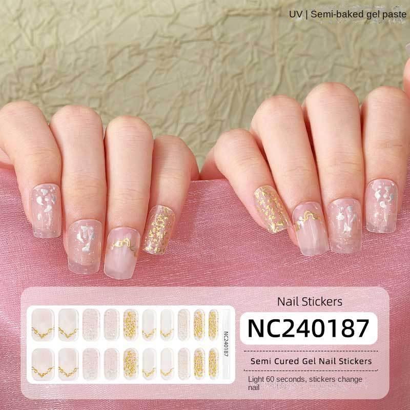 New Hot Stamping Laser Gel Nail Stickers French Nail Polish Glue Semi-cured Gel Nail Stickers
