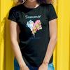 Women's Short Sleeve T-Shirt Heart Shaped Floral Print for Outdoor Summer Parties Young Women with a Vibrant Style