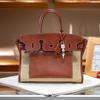 Cross-border First-layer Cowhide Canvas Shaffy Thread Oblique Needle Craft Pair Bag King Platinum 30/35 Genuine Leather Handbag