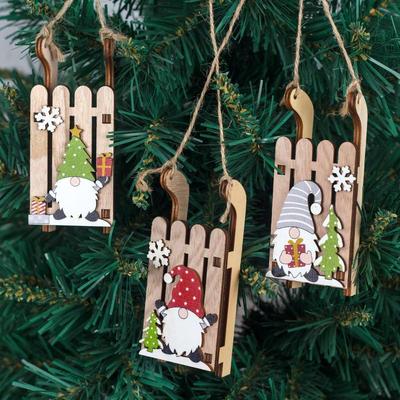 1Pcs Christmas Tree Hanging Decor Wooden Christmas Sleigh Ornament Wood Gnomes Pendant Christmas Decoration Outdoor Gadgets