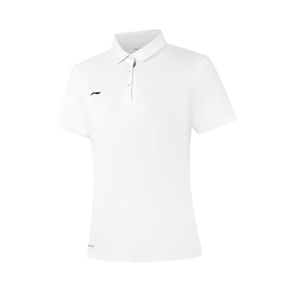 Li Ning Solid Color Soft Comfortable Breathable Versatile Casual Short Sleeve Polo Shirt Women Tops White APLV136-1