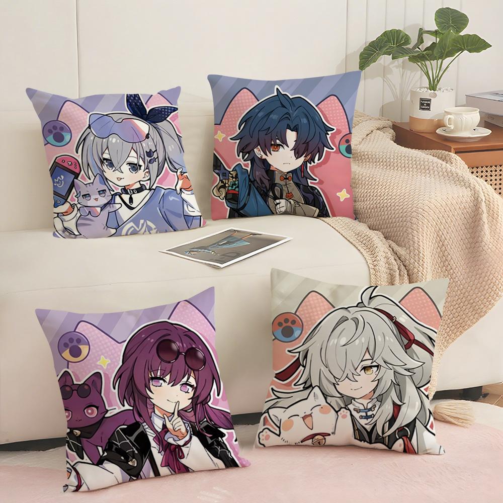 Chibi Cute Honkai Star Rail Cushion Cover Soft Short Plush Pillow Cover Smooth Cozy Texture Aesthetic Cushion Case Home Decor