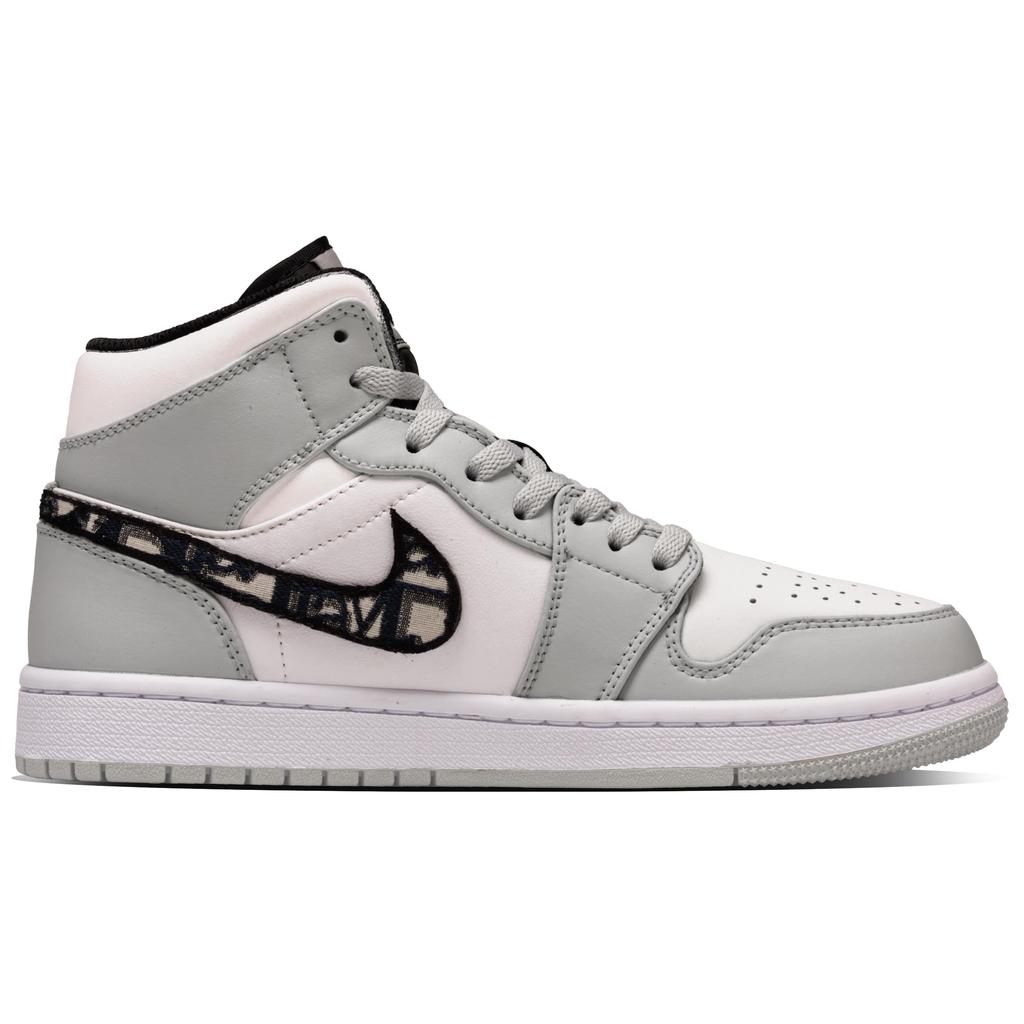 Jordan Air Jordan 1 Ollie Abrasion Resistant Mid top Vintage Basketball Shoes Men's White Gray 554724-078(Team1291-)