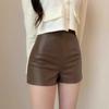 Women's Fall Winter High Waisted Bodycon Petite Slimming PU Leather Outer Wear Straight Leg Pants Skirt Pants Mini Shorts