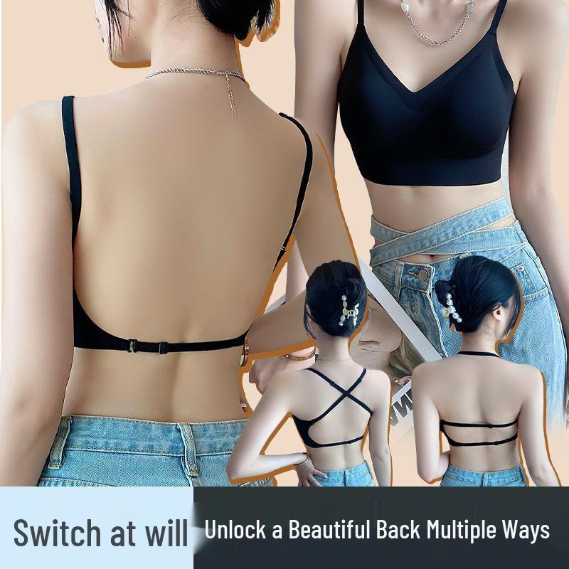 Large U-shaped White Criss-cross Open Back Push-up Bra for Small Busts - Strappy, Seamless, Sexy Style.