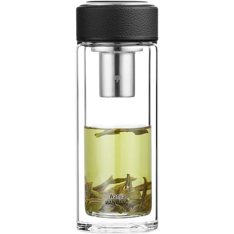 WANXIANG V20RL Double-Layer Glass Tea Cup with Classic Leather Pattern