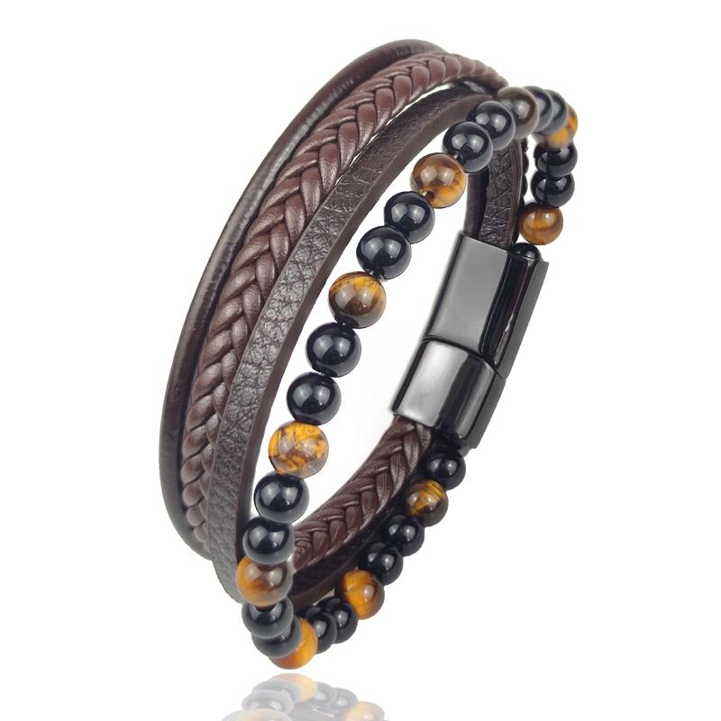 Men Bracelet Rope Stainless Steel Magnetic Natural Stone Leather Beaded Braclet Volcanic Stone bracelet bangles Chain Gift