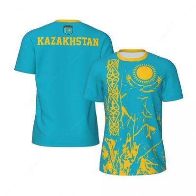 Kazakhstan Flag Pattern Men's Football Uniform Fashion National Emblem 3D Sports T-shirt