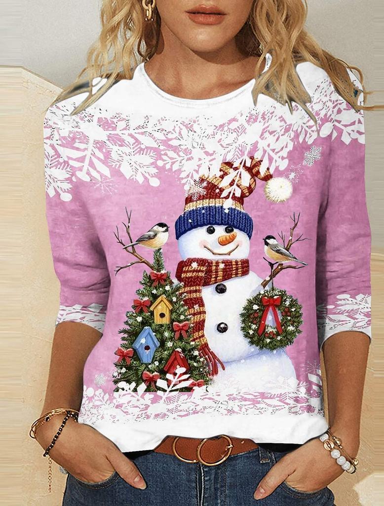 2023 Fashion Women's Pullover Christmas Blue Star Graphic Casual Sports O-Neck Long Sleeve Tops Micro-Elastic Fall & Winter