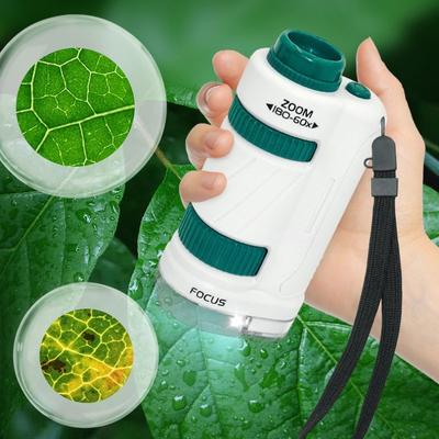 Dětská sada ručního mikroskopu se stopkou pro děti 60-180x Vzdělávací biologický kapesní mikroskop s LED světlem Venkovní hračka pro děti