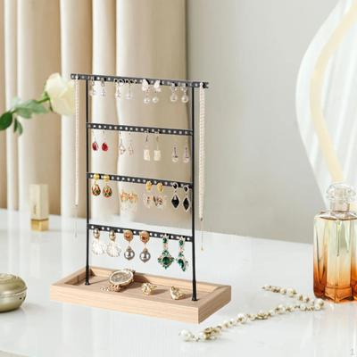 Metal Earring Display Stand Holder Wood Base Stable Decorative Jewelry Shelf