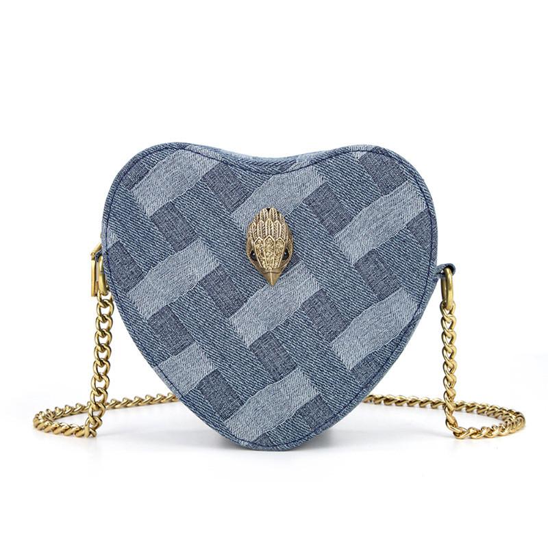 

Contemporary Denim Chain Bag For Women With Heart Shape And Soft Structure