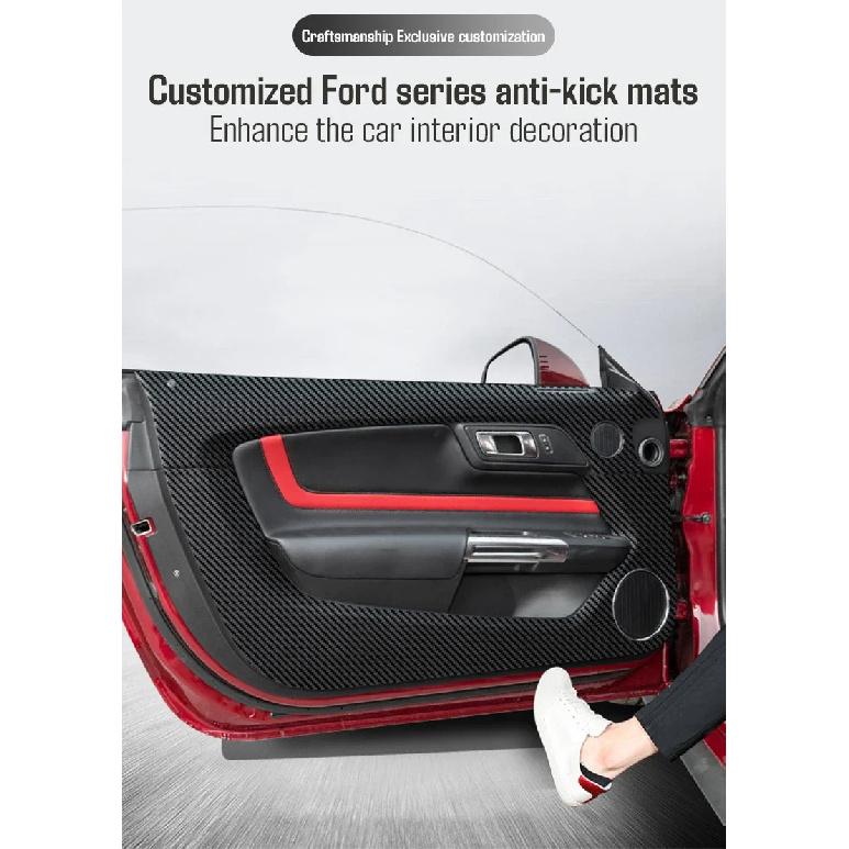 Leather Carbon Fibre Car Door Anti Kick Mats Threshold Strip Protector Trims Stickers For Ford Mustang 2015-2024 Accessories