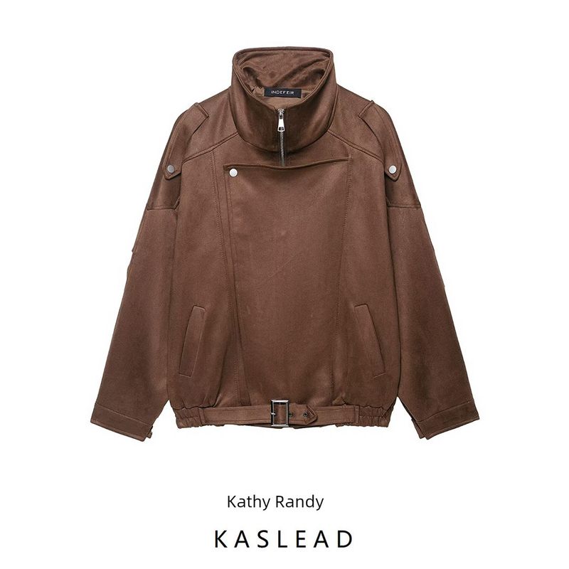 Kaslead New Women Clothes Western Style Versitile Fashion Zip-up Deerskin Velvet Jacket