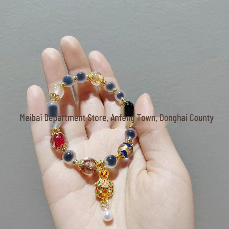 Incense Ash Glazed Gold Leaf Agate Rabbit God Peace Buckle Bracelet - Scenic Spot Best Seller Handmade Beads