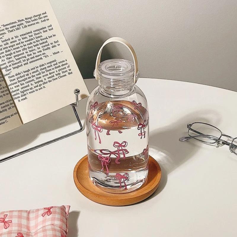 

500ml Cute Bow Water Bottle For Girls Portable Large Capacity Transparent Plastic Cup for Students Outdoor Leakproof Drinkware 500ml рожевий
