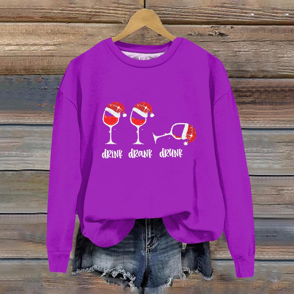 Women's Fashion Printed Long Sleeve Loose Round Neck Sweatshirt Top Fall