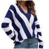 Damenmode V-Ausschnitt Lochmusterpullover Damen Gestreifte Stricktops