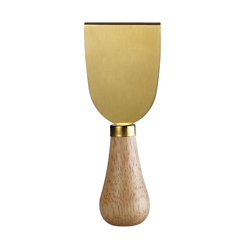 Gold Stainless Steel Cheese Knife Set with Rubber Wood Handle - Includes Cheese Knife, Tableware Knife, and Fork