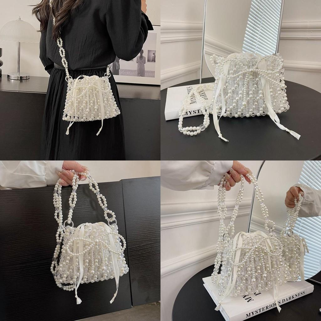 Acrylic Woven Pearl Chain Crossbody Bag For Women Spring Fashion Cute Butterfly Design