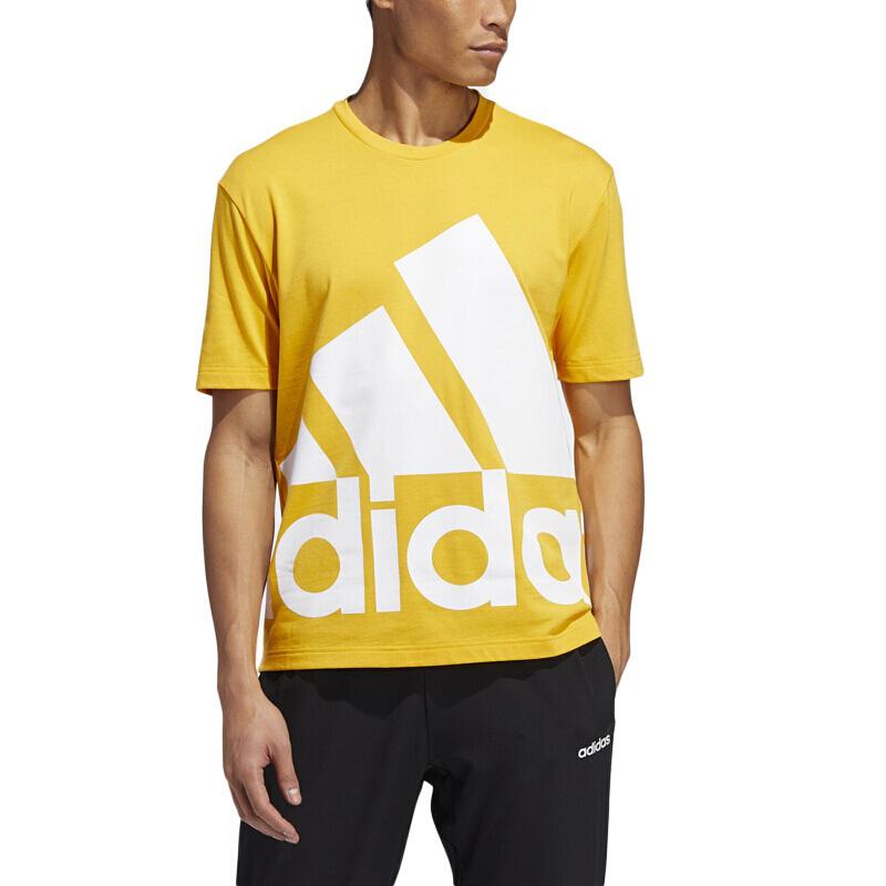 Adidas Sport Round Neck Casual Letter T-Shirt Men Tops Yellow GK3327