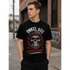 Men's Black Short Sleeve Crew Neck T-shirt with Skull Graphic Print, Soft Cotton Feel, Biker Style Design for Casual Daily Wear