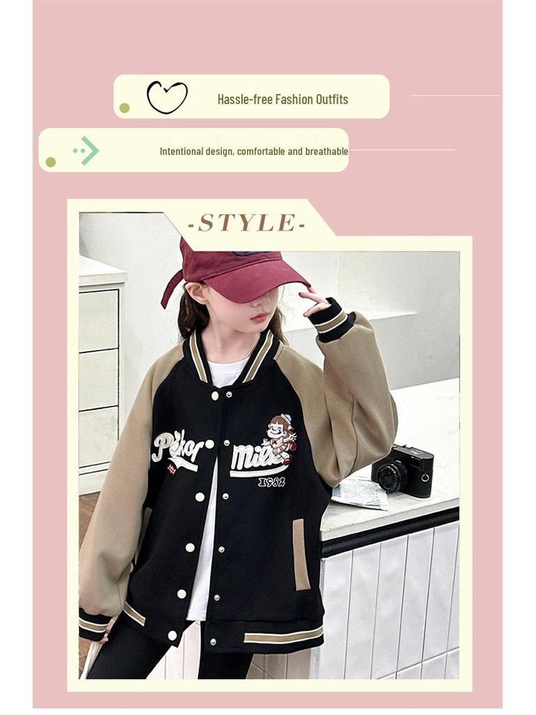 Girls' 2025 Spring/Autumn Baseball Jacket - Stylish Sports Top for Kids