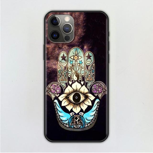 Handyhülle für iPhone 14 12 Mini 11 Pro X Xs Max Xr 8 7 6 6s Plus Schwarz TPU Fundas Capa Hamsa Hand Amulett Psychedelic Art