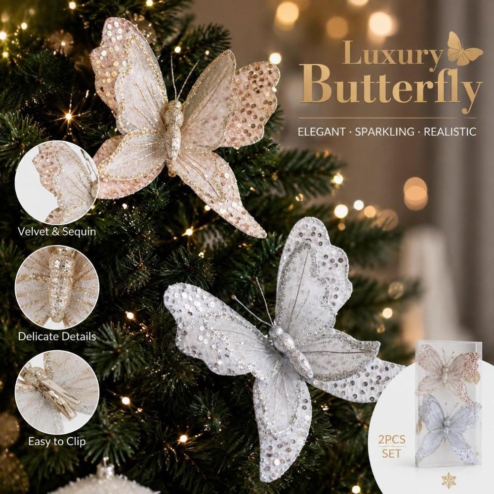 Sparkling Christmas Butterfly Ornament Lifelike Artificial Sequin Butterfly  Artificial