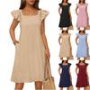 Vestido Feminino de Moda Primavera e Verão com Manga Folha de Camada Dupla e Laço nas Costas