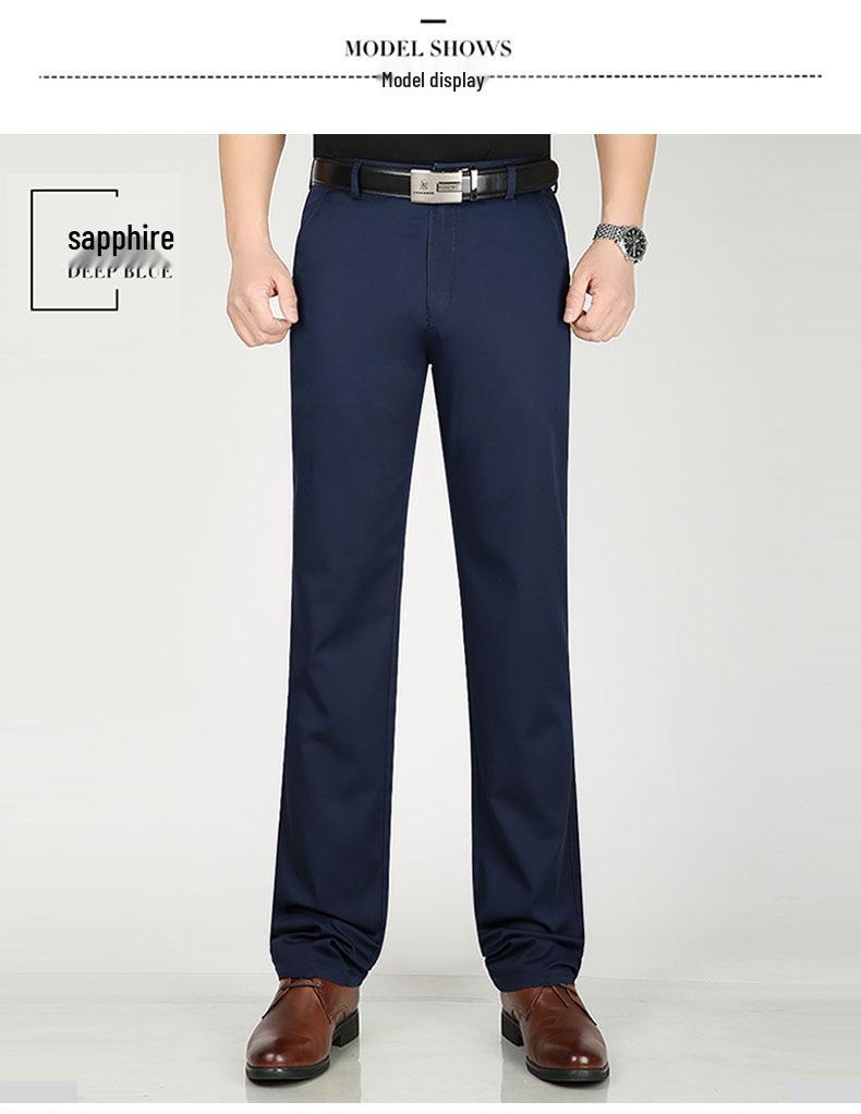 Men's Black Elastic Straight-Leg Summer Business Casual Pants