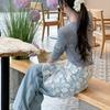 JEANS Decor Lace Fart Curtain Slim Fit Side Button Hip Curtain Sweet Sheer See Through Apron Skirt Summer