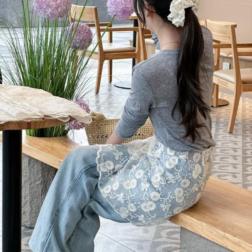 JEANS Decor Lace Fart Curtain Slim Fit Side Button Hip Curtain Sweet Sheer See Through Apron Skirt Summer