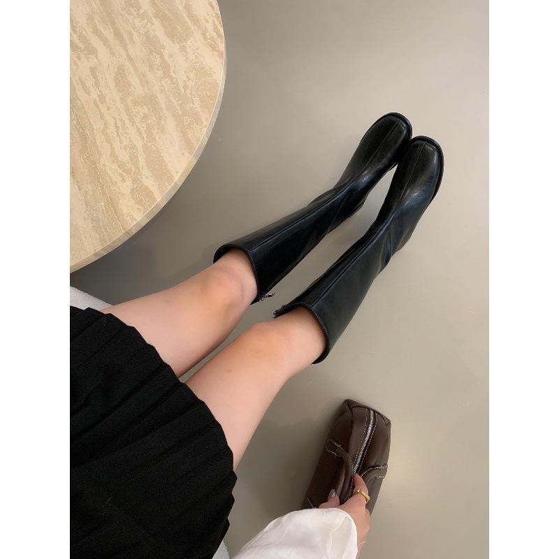 Coarse Heel Khaki Suede Skinny Long Knight Boots Women's Shoes Season White Medium Long Boots