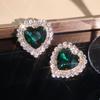 Exaggerated Geometric Heart Crystal Stud Earrings: Pink, Green, Black - Versatile Evening Ear Accessories