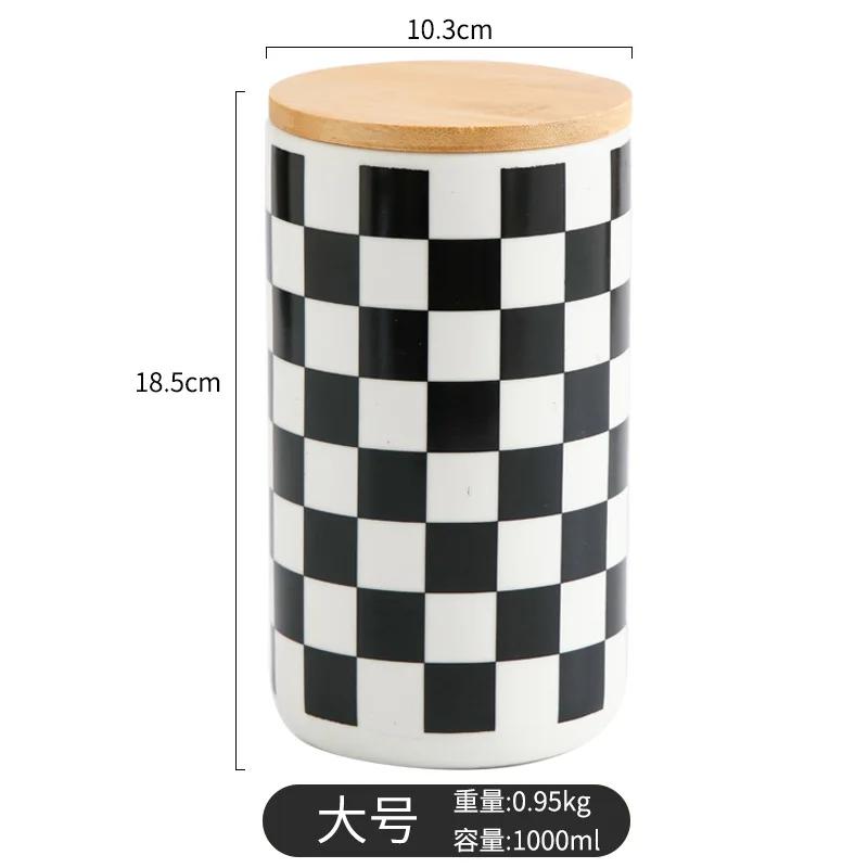 Black and White Checkered Ceramic Storage Tank, Sealed Tank, Suitable for Coffee, Nuts, Tea Boxes, Kitchen Storage Containers