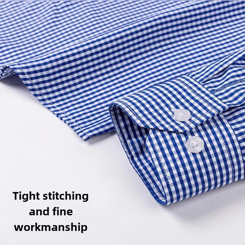 Thin Spring Summer 100% Cotton Shirts for Men Long Sleeve Checkered Dress Shirt Mens Blue Green  Men Clothing  Button Up Shirt
