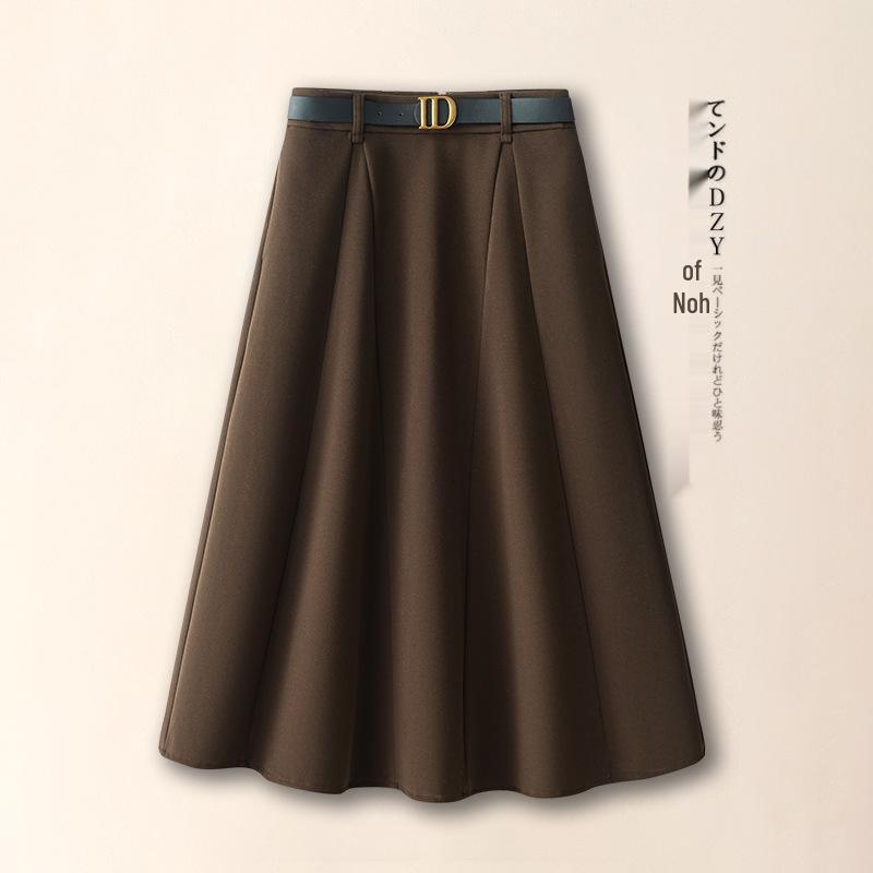 

Woolen High Waist Pleated A-Line Skirt: Slimming Mid-Length Fall/Winter 2025 Women s Fashion 29/XL [115-125 lbs] кофейный