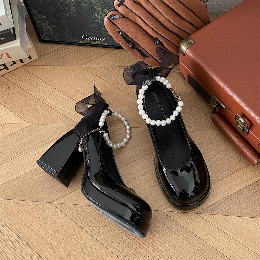 

Интернет знаменитости маленькие белые французские туфли на высоком каблуке женские новые летние туфли Мэри Джейн с толстым каблуком в стиле ретро с жемчугом 38