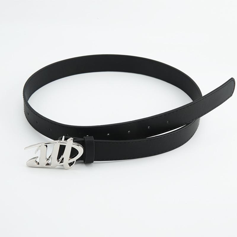 Smooth Wshaped Buckle Black Belt And Clothing Decoration Casual Versatile