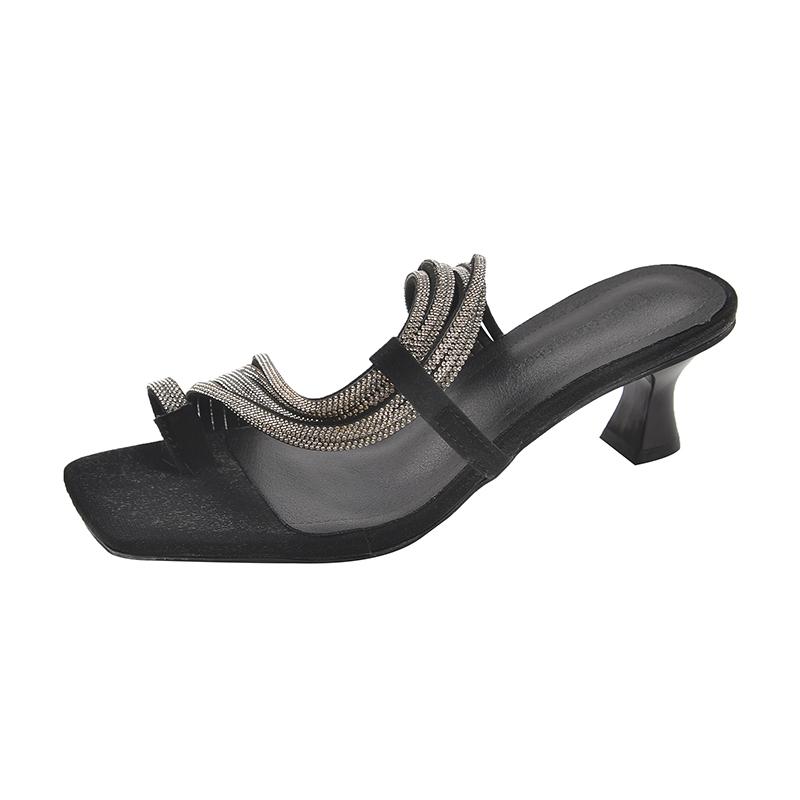 Fashion Sexy Leopard High Heels Slippers for Women Summer Fashion Crystal Cover Toes for Women Sandals 2025 New Dress Party Pump Shoes