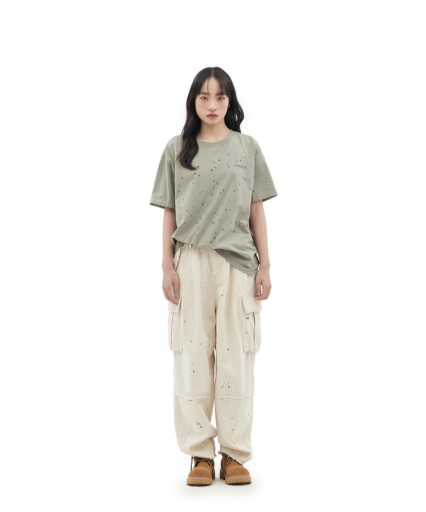 Depeugameoncheu Spiral Lizard Damaged T-Shirts [Khaki]