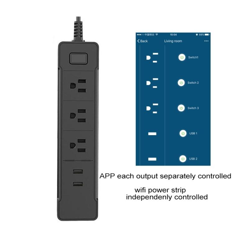 C198A 2 USB Ports + 3 US Sockets WiFi Smart Power Plug Socket, Compatible with Alexa and Google Home, AC 110V-240V, US Plug