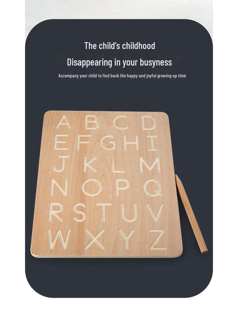 Montessori Wooden Toy: Double-Sided Grooved Calligraphy & Letter Number Board for Early Childhood Education