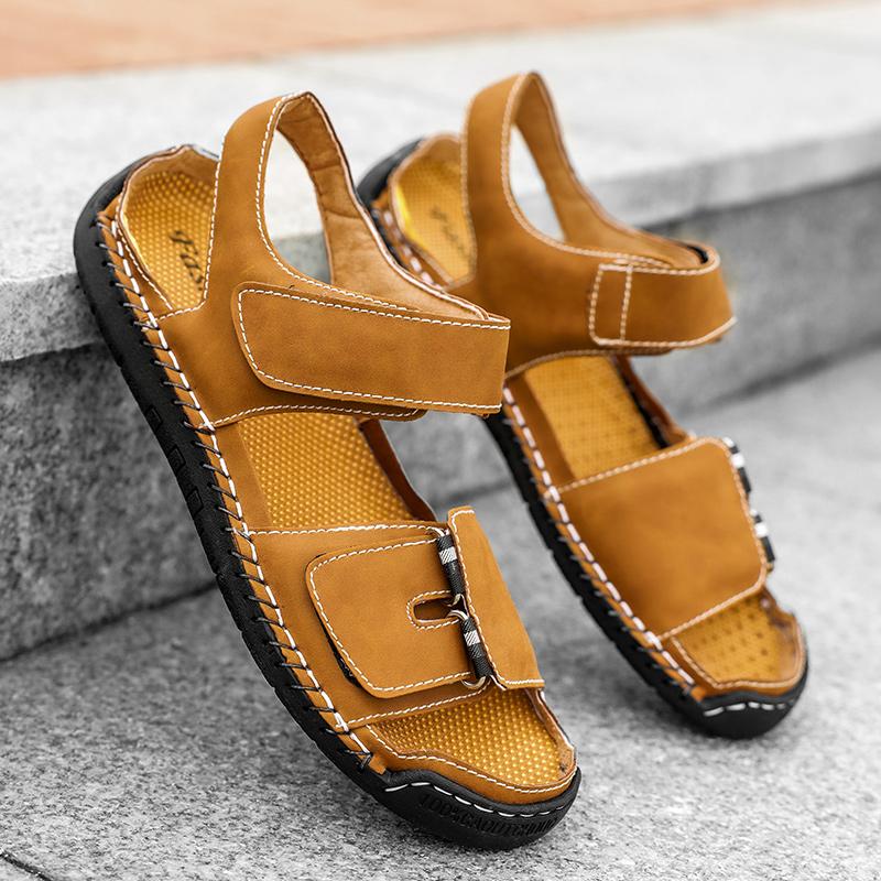 Fashion Summer Men Beach Comfort Flats Sandals Breathable Cow Leather Casual Sandals Mens Fashion Trend Non-slip Outdoor Sneakers Shoes